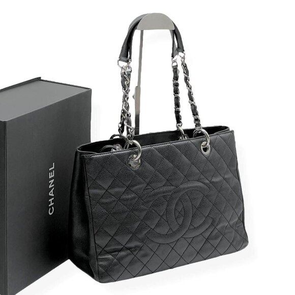 CHANEL GST Caviar Grand Shopping Tote Quilted Chain Shoulder Bag Purse - Picture 5 of 16